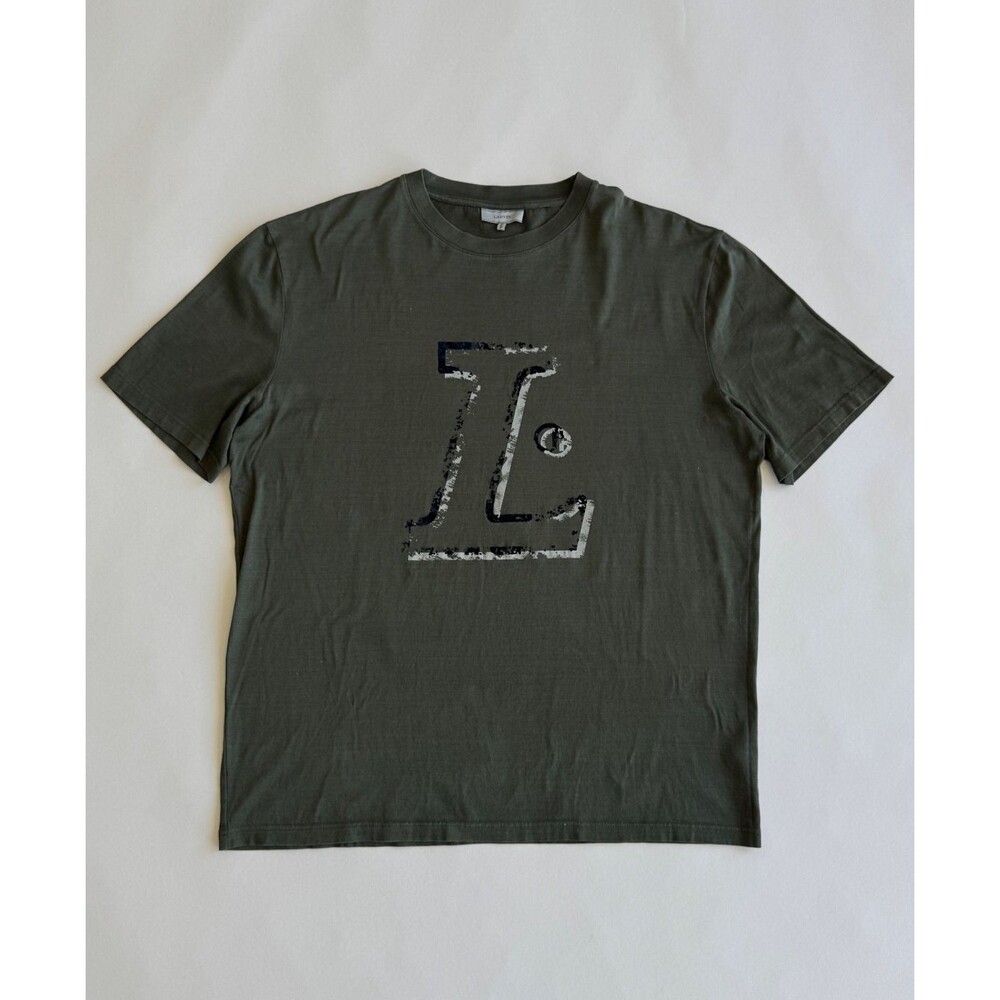 Lanvin T-Shirt S Olive Green Distressed L Logo Graphic Cotton Tee